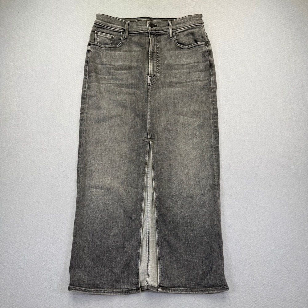 MOTHER The Reverse Pencil Pusher Denim Maxi Skirt Magic 8 Ball Gray Size 29